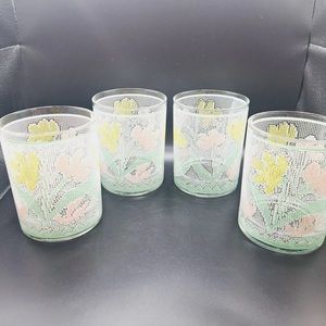 Culver, 1980s Pastel Cross Stitch 12oz Glasses. Set of 5